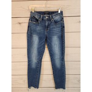 Lucky Brand Women's Blue Mid Rise Cotton Raw Hem Ankle Skinny Jeans‎ Size 4/27